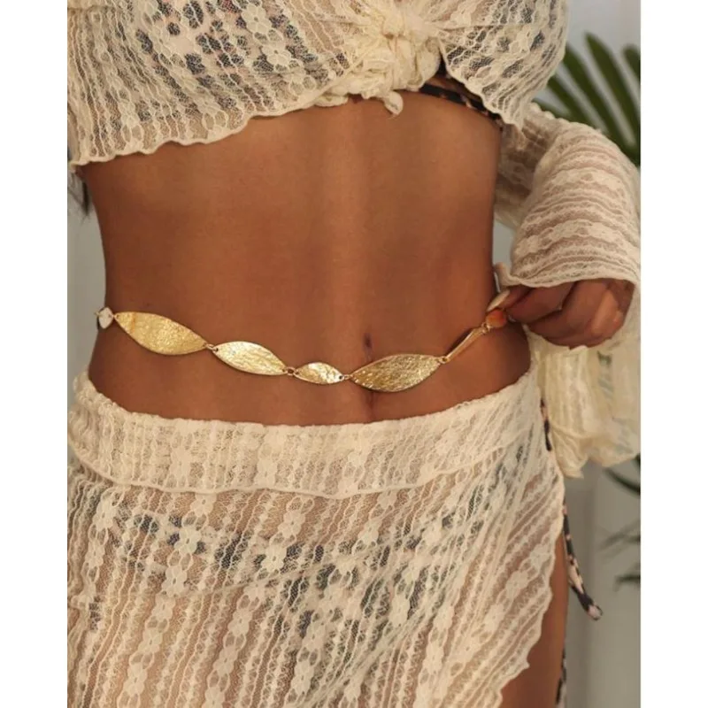 New Trendy Irregular Metal Leaves Waist Chain for Women Vintage Style Gold Color Dress Jeans Skirt Belly Chain Body Jewelry Gift - view 2