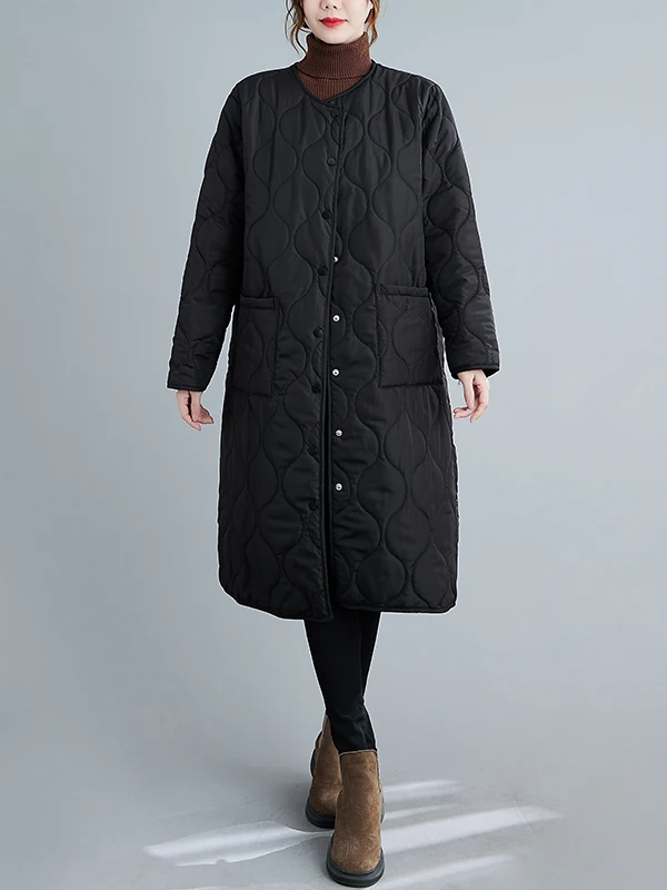 

Женское хлопковое пальто Thiened Jaet средней длины с длинными рукавами и одной пуговицей, осень-зима, большие размеры, круглый Sle Ne