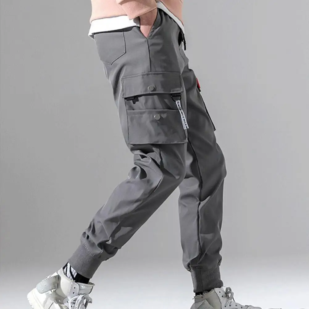 Pantalones Cargo informales Harajuku para hombre, pantalón negro resistente al desgaste, Jogger con múltiples bolsillos, pantalón ajustado, ropa de