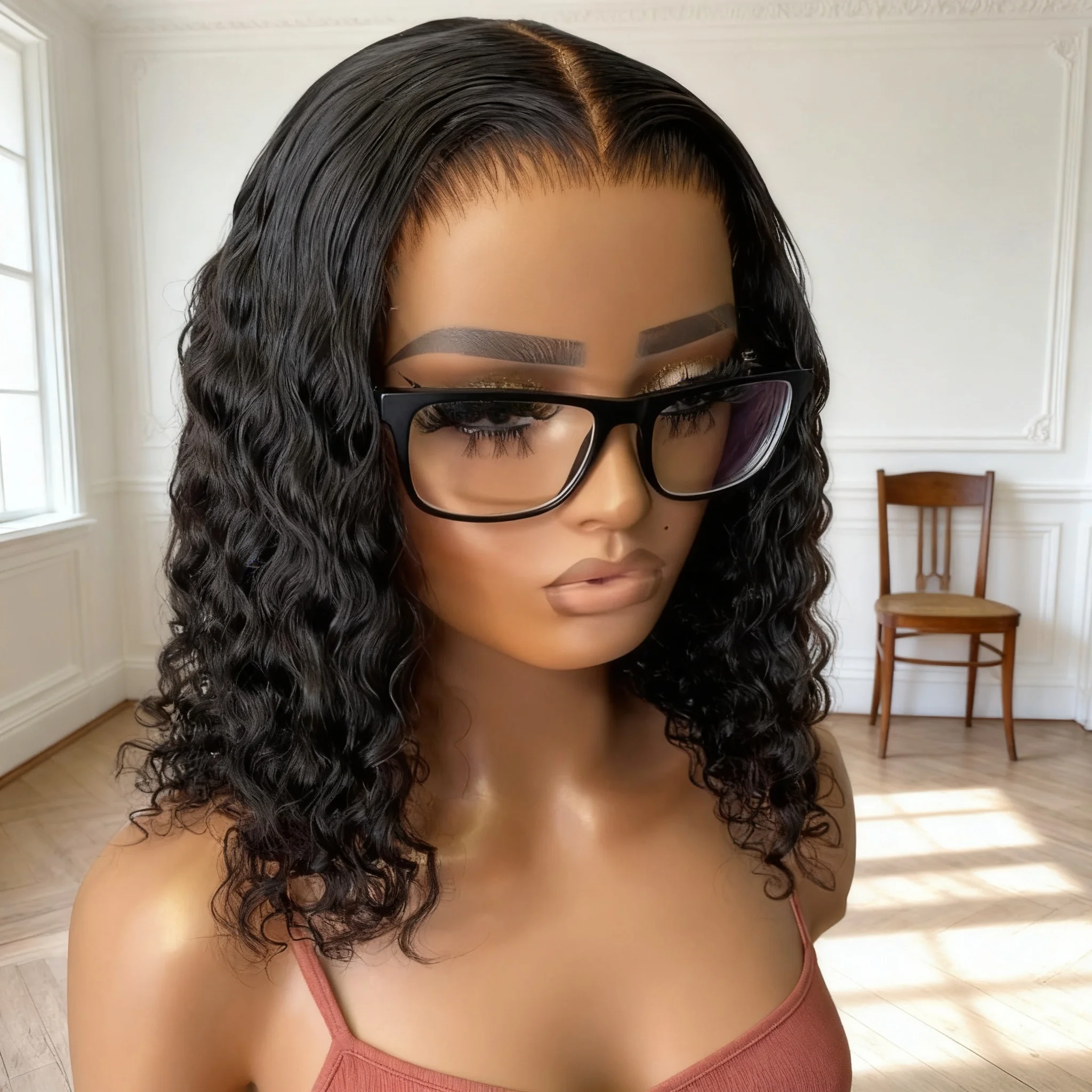 Perruque sans colle, vague profonde, bob court, 13x6 13x4 HD dentelle frontale, 100 % cheveux humains, 7x5, porter et partir, bouclée, densité 250 %, pour femmes noires.