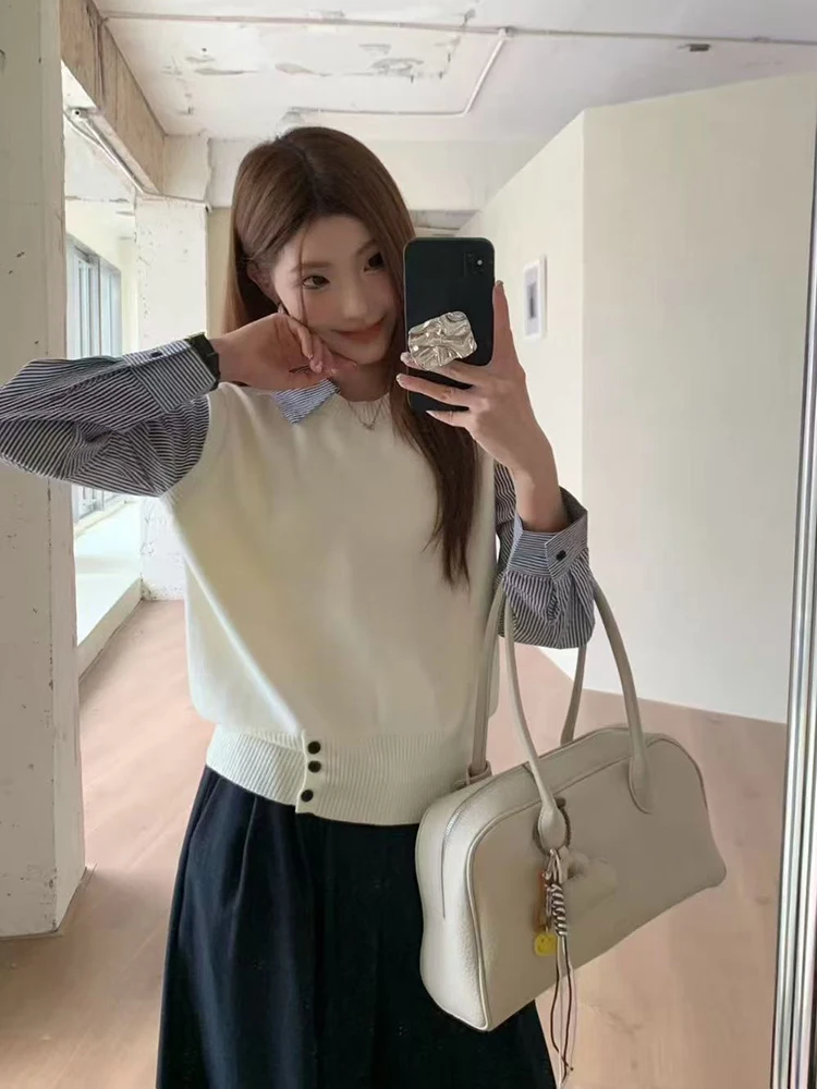 أوائل الخريف 2025 المرأة عارضة مخطط irt الوقوف طوق وهمية قطعتين محبوك أعلى التخسيس الترفيه Faion تصميم