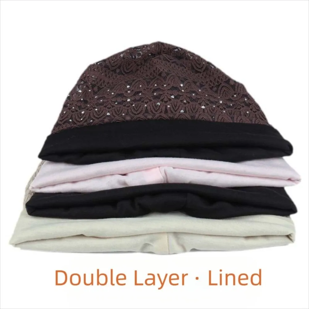Pullover-Mütze, weiche Spitzenmütze, Mützen im ethnischen Stil, winddichte, warme Mütze, Nachtmütze, bequeme Hijab-Turban-Mütze, Herbst, Frühling – Detail 7