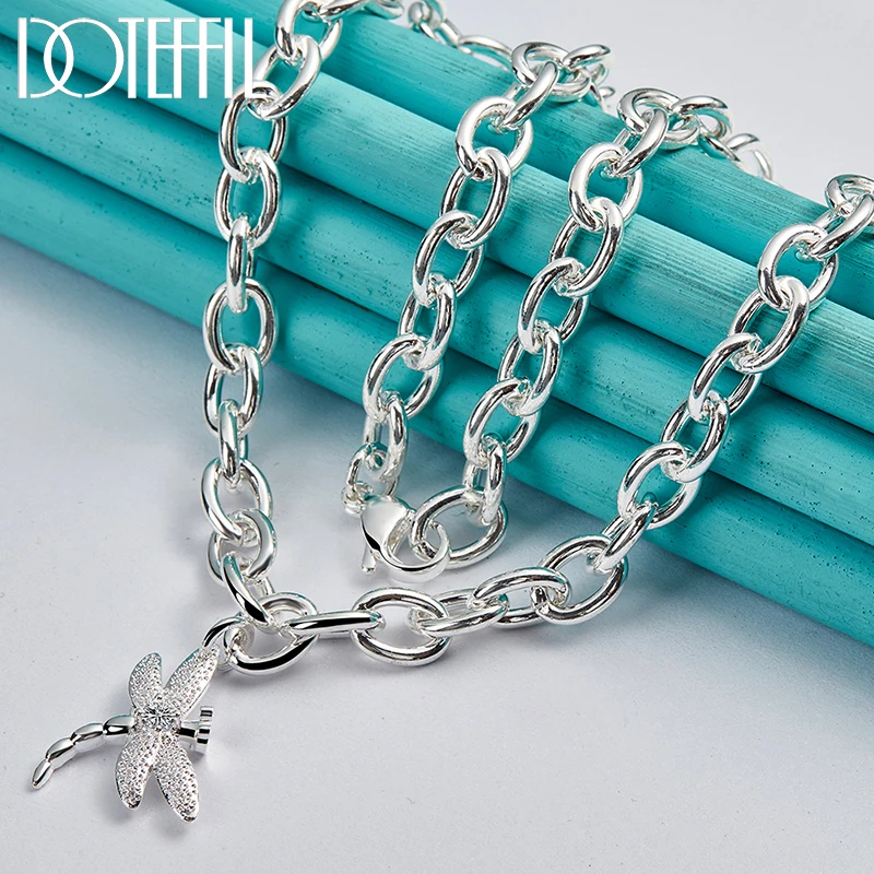 DOTEFFIL 925 Sterling Silver AAA Zircon Dragonfly Pendant 18 Inch Chain Necklace For Women Wedding Engagement Fashion Jewelry image 3