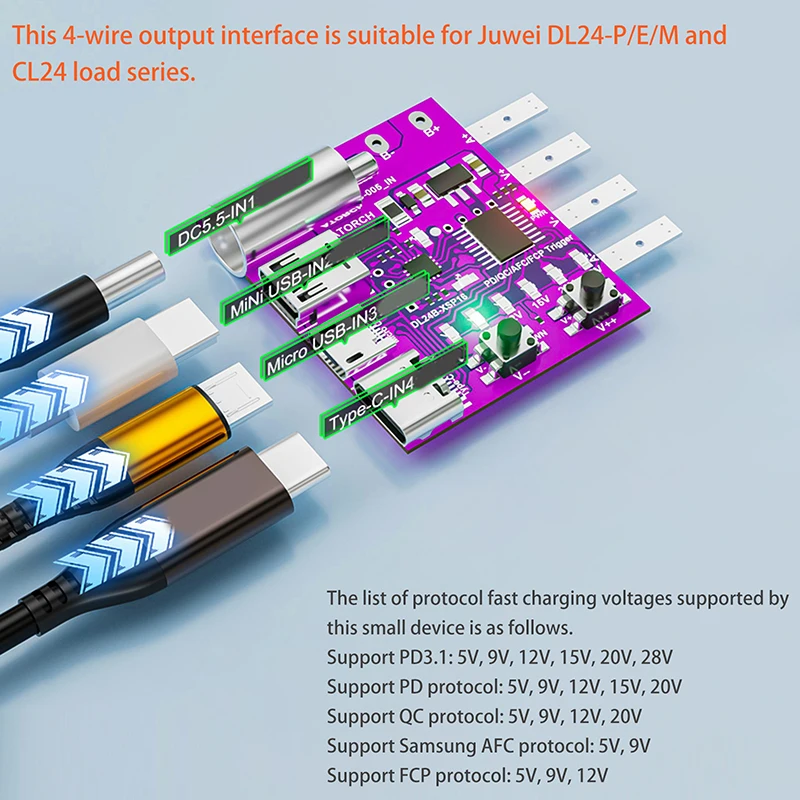 PD3.1 بروتوكول Type-C شحن سريع 4-Wire Inspector Board؛ معدات الشيخوخة لشاحن 140 واط لـ DL24