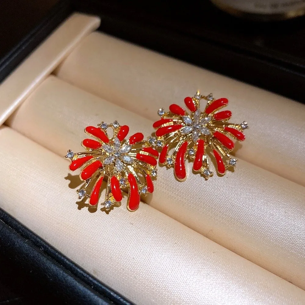 Fashion Jewelry Red Stud Earrings Rhinestone Chinese Style Earrings Happy New Year Gift Crystal Drop Earrings