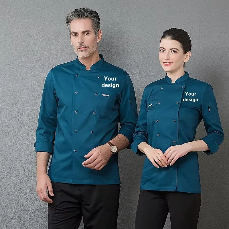Chef Uniform For Men Women With Logo Restaurante Personalized Cook Clothes Shirt Sleeves Jacket Works Top Design Print Pattern