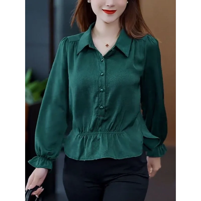 Elegant Loose Solid Color Slimming Tunic Shirt Youthful Stylish Flattering Top