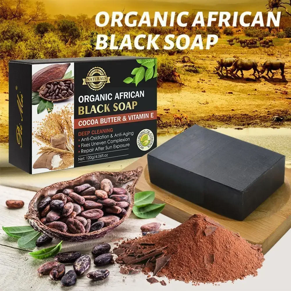 

120g Acne Removal Deep Cleansing Skin Cocoa Bean Vitamin E Soap African Black Soap Whitening Handmade Soap