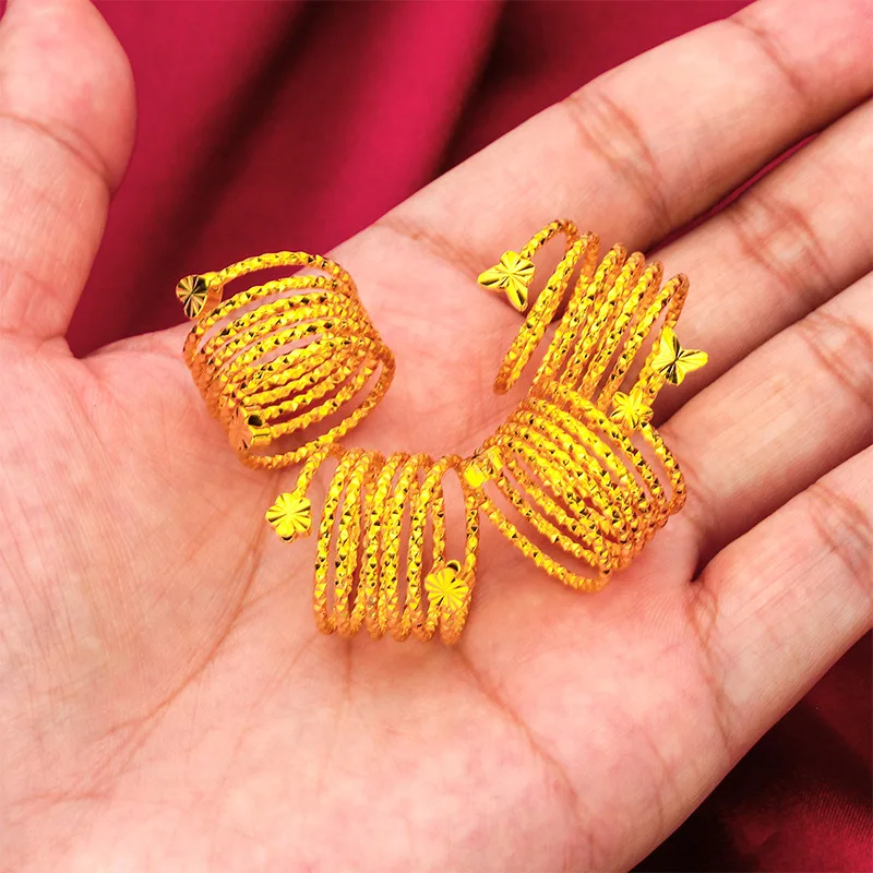 Dubai-Spiralblumenring, brasilianische Damen-Perücke, 24 Karat Gold, Hochzeit, Braut, Arabisch, äthiopischer großer nigerianischer Schmuck, marokkanisch, größenverstellbar