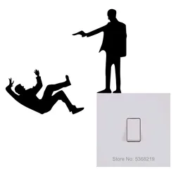 Funny Shooting Man Vinyl Light Switch Sticker Cartoon Laptop Sticker Furniture Bicycle Motorcycle Car Decoration Sticker Decals