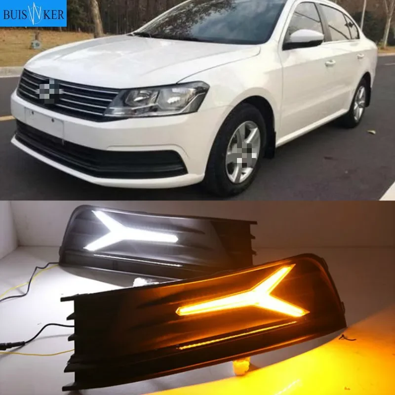 1 Pair For Volkswagen VW Lavida 2015-2017 with Yellow Trun Signal Light Blue Night Lamp LED DRL Daytime Running Light