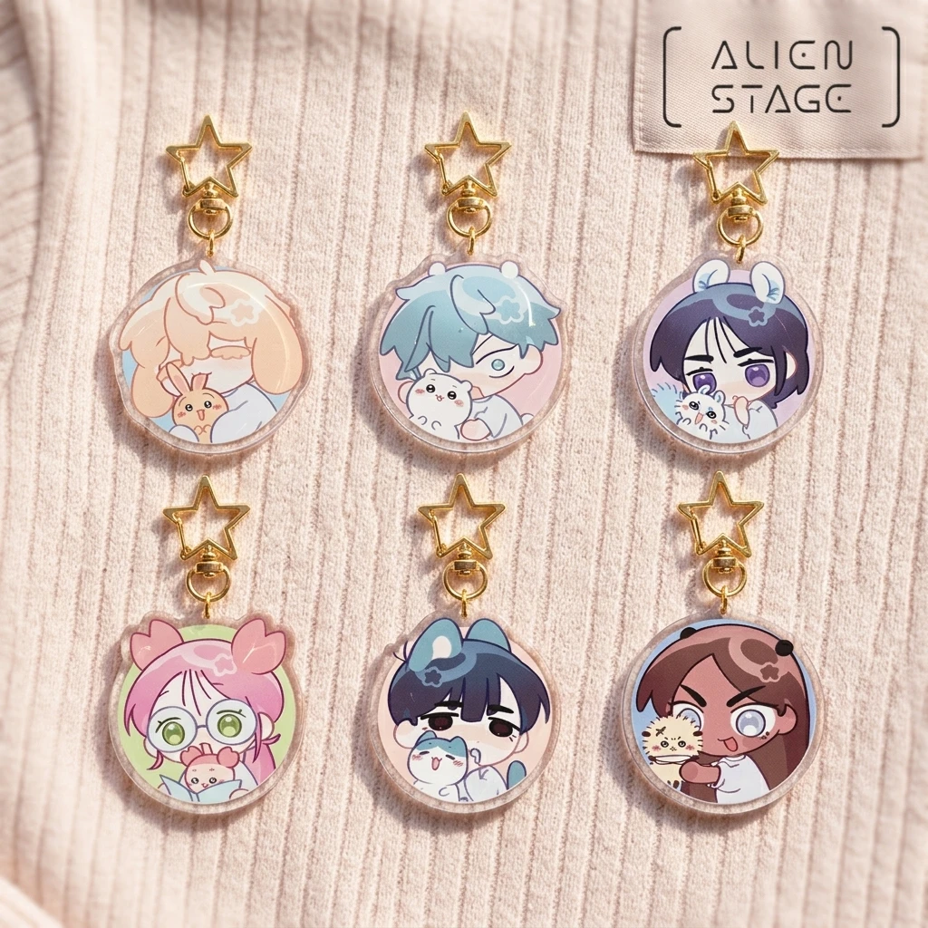 Alien Stage Series New Arrival Co‑branded Acrylic Keychain Mizi Sua Ivan Latest Anime Bag Pendant Cute Round Charm Collectible