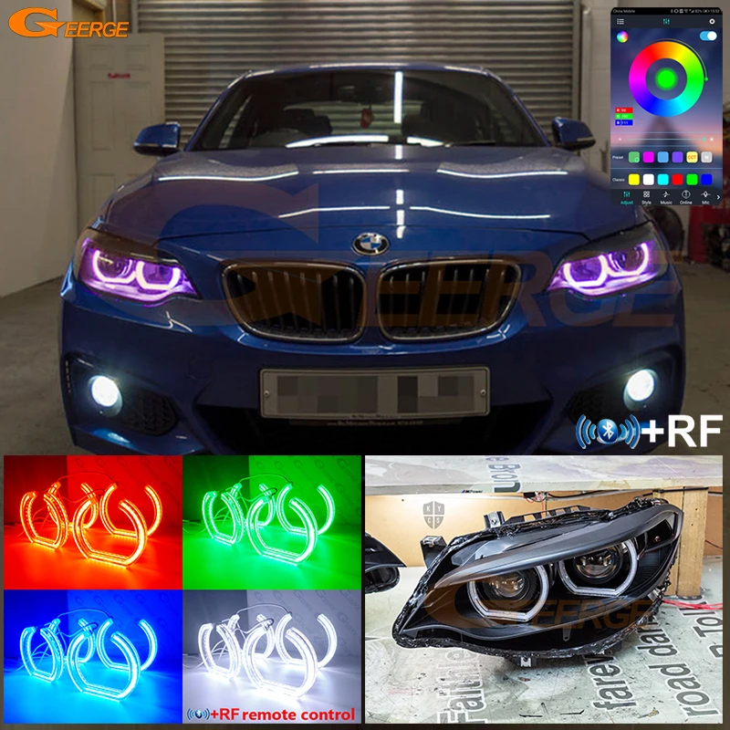 For BMW 2 Series F22 F23 F87 M2 2012 2013 2014 2015 2016 Bluetooth APP DTM Style Multi Color RGB LED Angel Eyes Kit Halo Rings