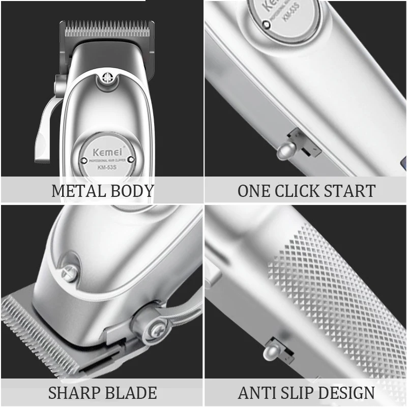 Kemei อุปกรณ์ตัดผมมืออาชีพ, ที่ตัดขนตัดผมไร้สายสำหรับหนวดเคราผู้ชาย mesin Potong rambut listrik ปรับได้และชาร์จใหม่ได้