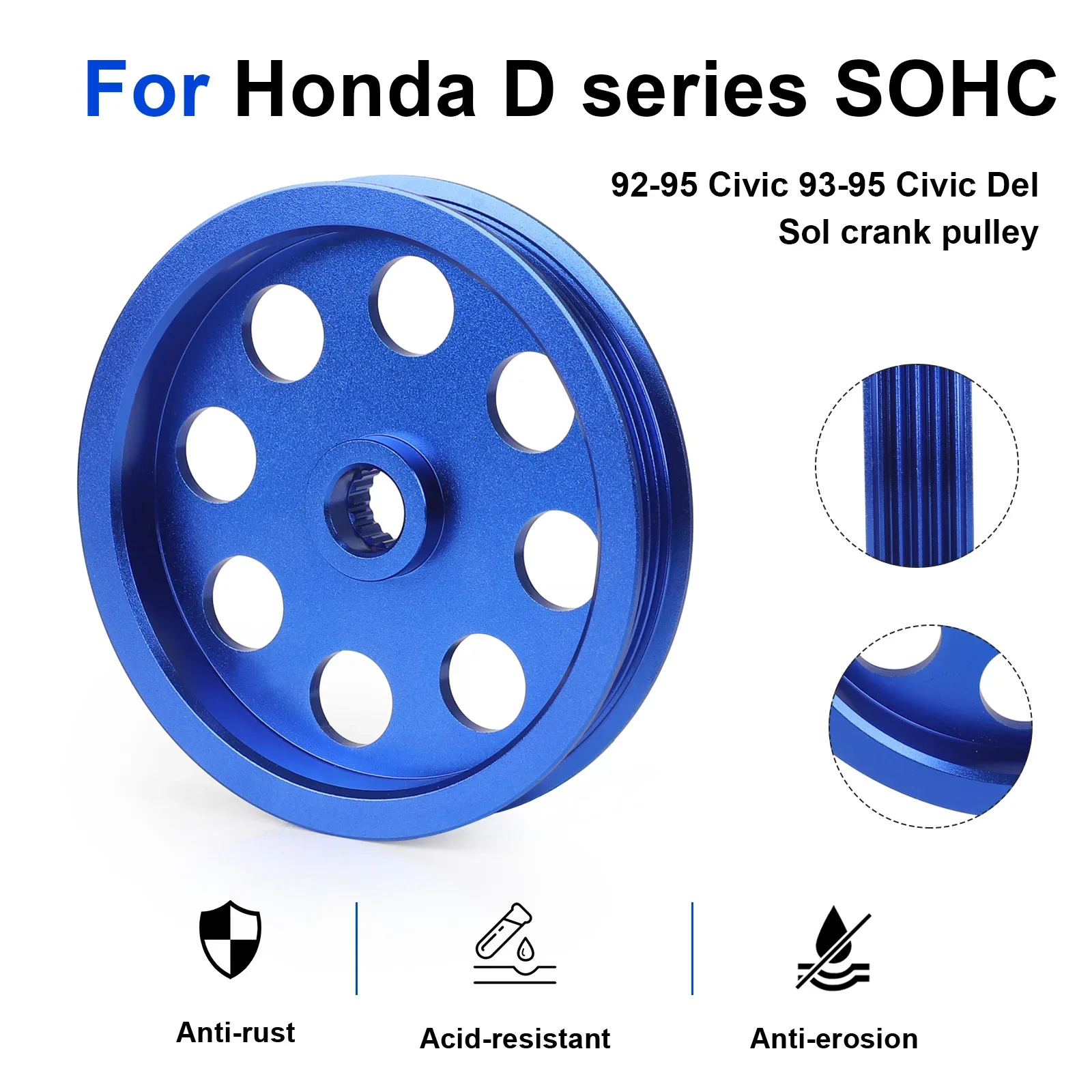 Racing Car Light Weight Aluminum Crank Crankshaft Pulley For 1992-1995 Honda Civic SOHC D16 Blue 