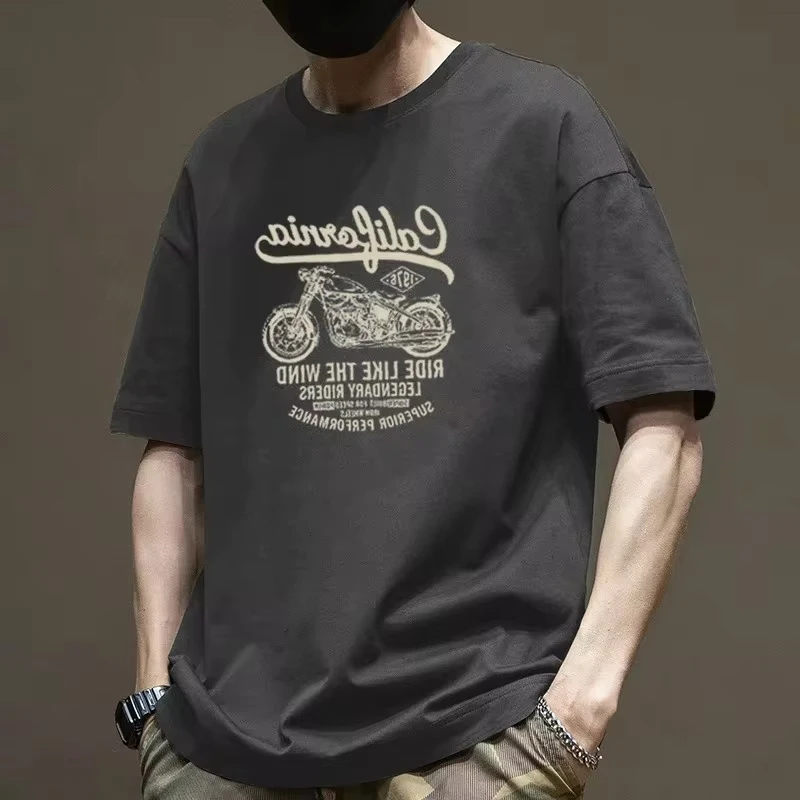 Cotton Heavy Duty Short Sleeve Men's Simple American Style HongKong Half Sleeve Loose Underhsirts Male Casual Trendy Clothes Top