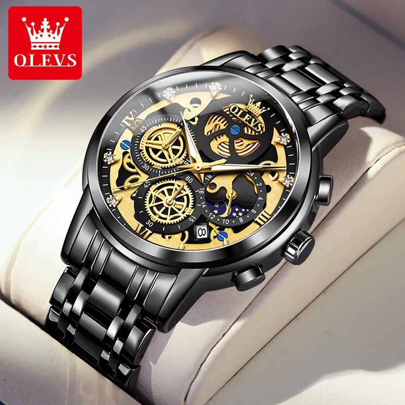 

OLEVS Fashion Hollow Quartz Watches Men Watch 2024 New Black All Steel Luminous Waterproof Watch Luxurious Personality 9947