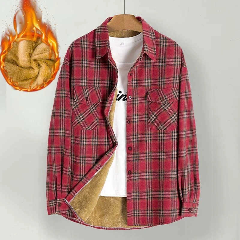 Winter Plus Velvet Thick Warm Plaid Shirt Coat Women Harajuku Long Sleeve Casual Check Blouse New Thermal Fleece Woman Outwear