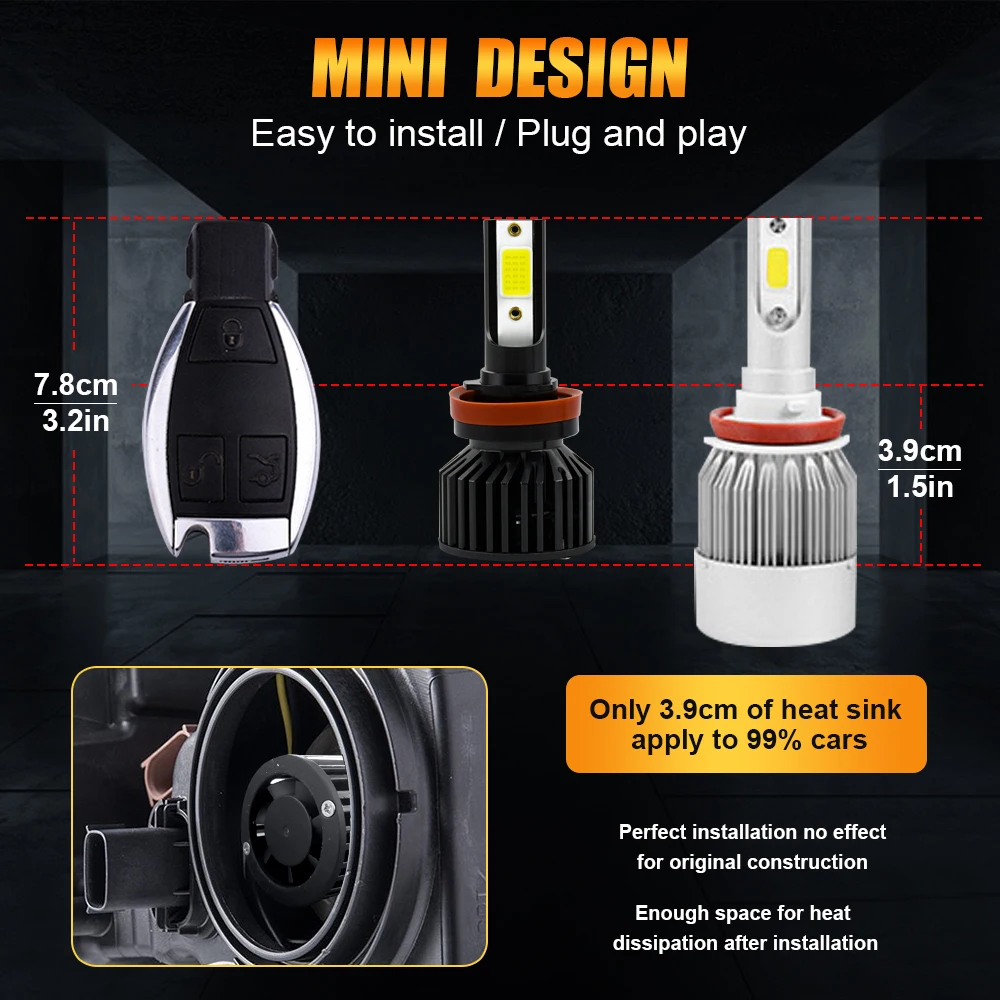 كبير Led رقاقة H4 H7 H11 9006 إضاءة مقاومة للماء رئيس مصباح سيارة العلوي السوبر مشرق 40 واط 8000LM 6000 كيلو السيارات الضباب مصابيح كهربائية 1 Pair