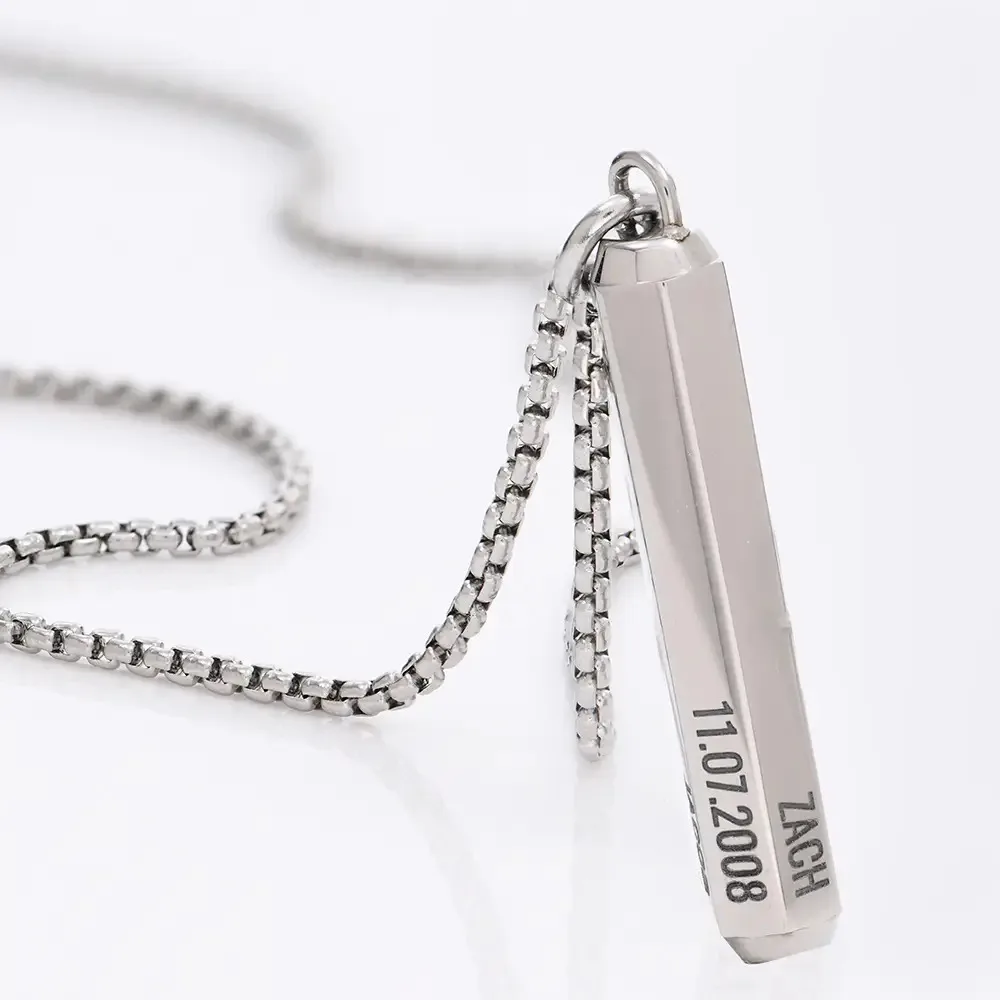 Personalized 3D Engraved Name Hexagon Bar Necklace Stainless Steel Punk Hip Hop Pendant Custom Name Gift for Boyfriend Husband view 4