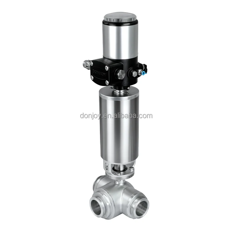 sanitary stainless steel 304 316 air pneumatic actuated 3 way ball   2 inch