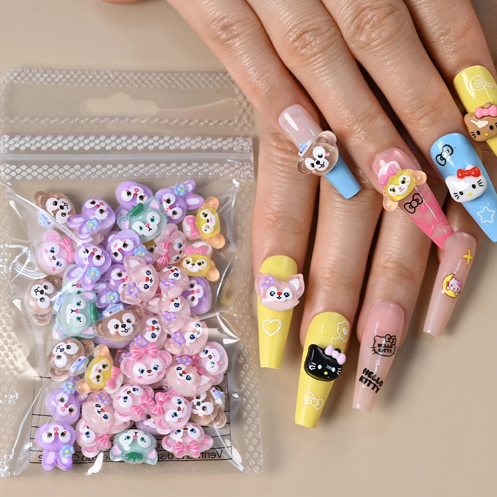 50Pcs Mix Cute Ice Cream HelloKitty Nail Rhinestone Mini Resin Kitty Cat Summer Popsicle Series Flatback Ornament Jewelry Manicu