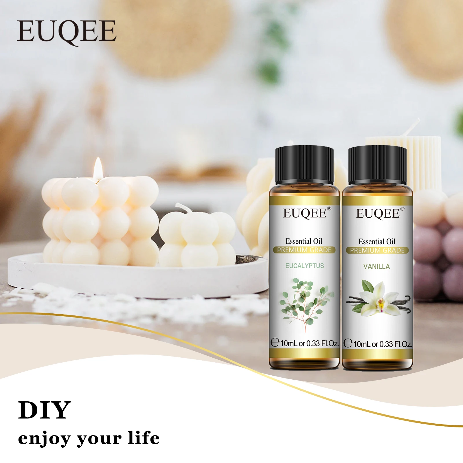 EUQEE 10ML aceites esenciales naturales eucalipto menta vainilla lavanda limón aceite de organo para humidificador DIY jabón, fabricación de velas