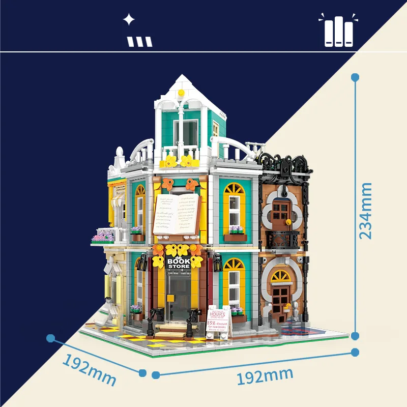 

Creative Streetscape Mini Block Corner Bookstore Building Brick Construction Toy Collection City Street View Figures For Gift