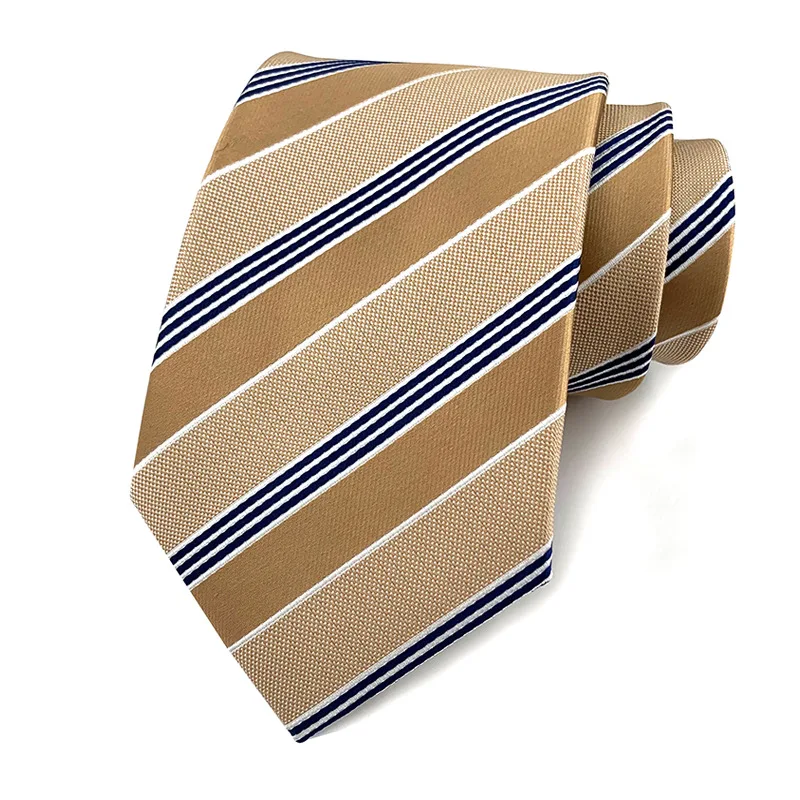 New Fashion Daily Versatility Striped Khaki Purple Coffee Man's Necktie Business Wedding Party 8cm Polyester Tie Suit Ties