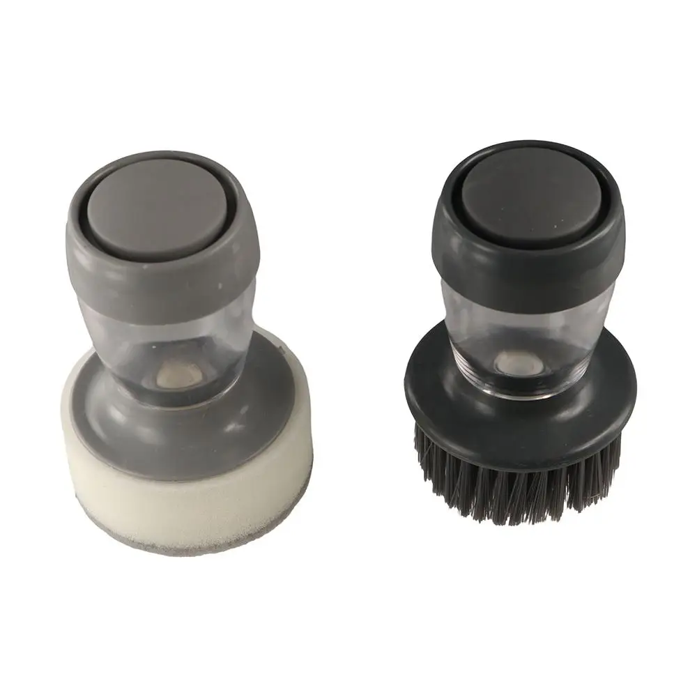Upright Liquid Adding Pot Washing Brush Grey Replaceable Brush Head Soap Dispensing Dish Washing Brush Detachable