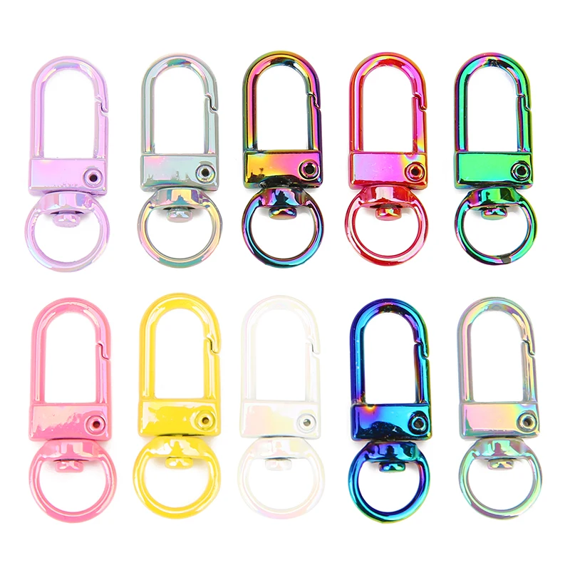 10pcs Metal Alloy Colorful Keychains Rotating Buckle 3.4cm Lobster Clasps Hooks Key Ring Keyrings Accessories For Jewelry Making