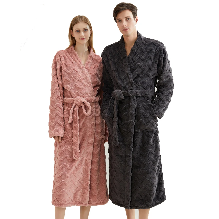 

Толстая теплая одежда для сна для пар, осень-зима, новый длинный халат из кораллового флиса, кимоно, халат, домашняя одежда, повседневная фланелевая ночная рубашка