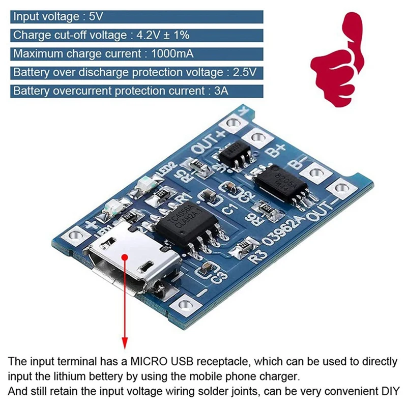 ABFT-18PCS For TP4056 Charging Module With Battery Protection 18650 BMS 5V Micro-USB 1A Charge Board For 18650