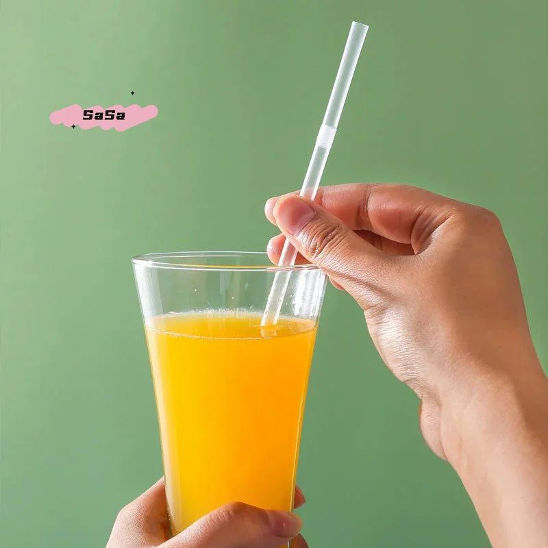 100 Pajitas de Plástico Transparente Flexible en Empaque Individual de Papel, Rietjes para Fiestas, Cocina y Servicio de Bebidas