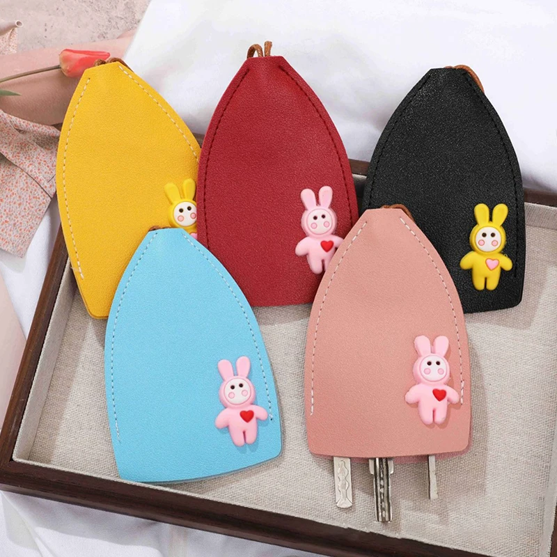 

New Cute Rabbit Cartoon Key Case - PU Leather Pull-Out Key Sleeve Large Capacity Keychain Organizer Car Key Holder Pouch