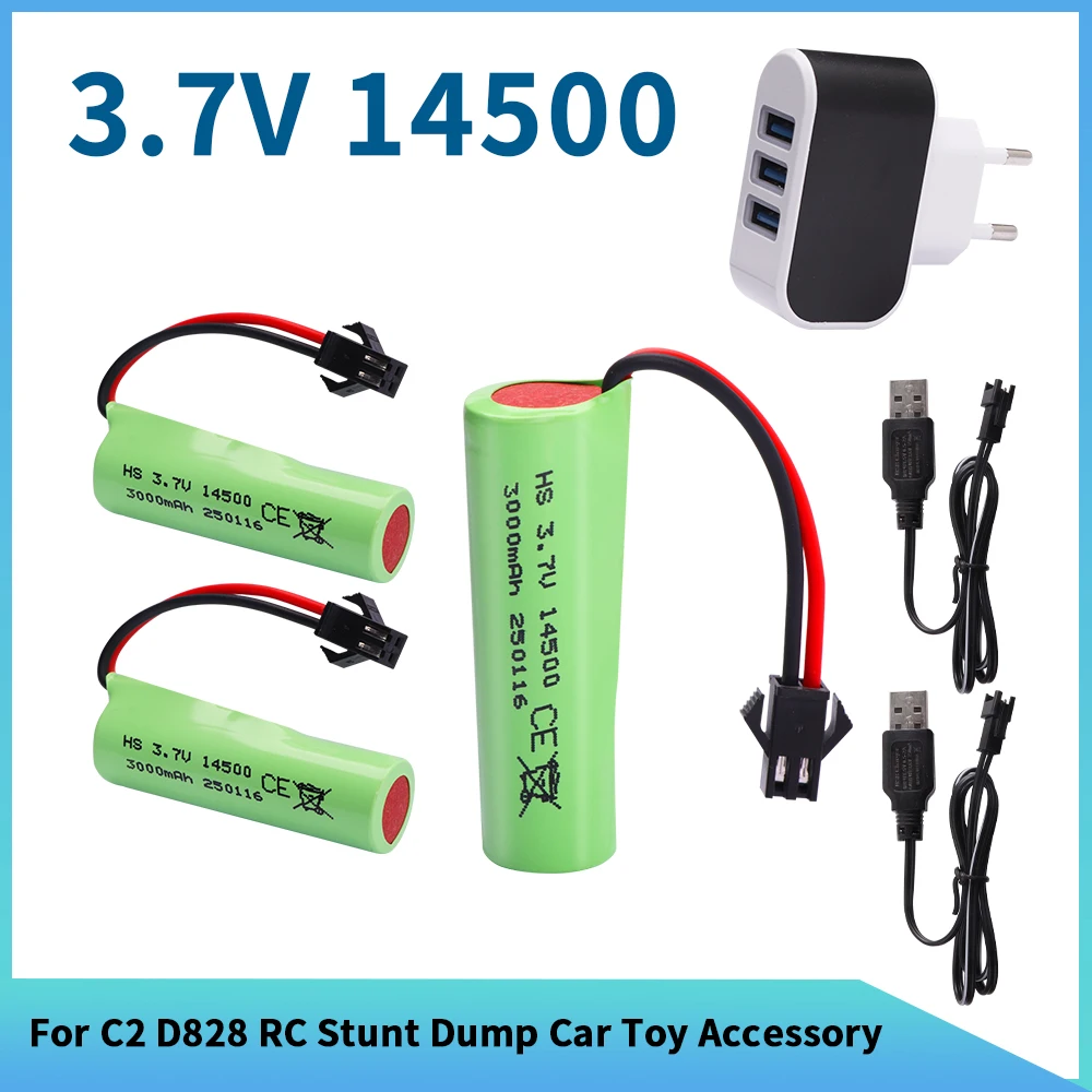 Upgrade 3.7V 14500 3000mah SM-2P Plug Battery With charging For C2 D828 RC Stunt Dump Car Toy Accessory