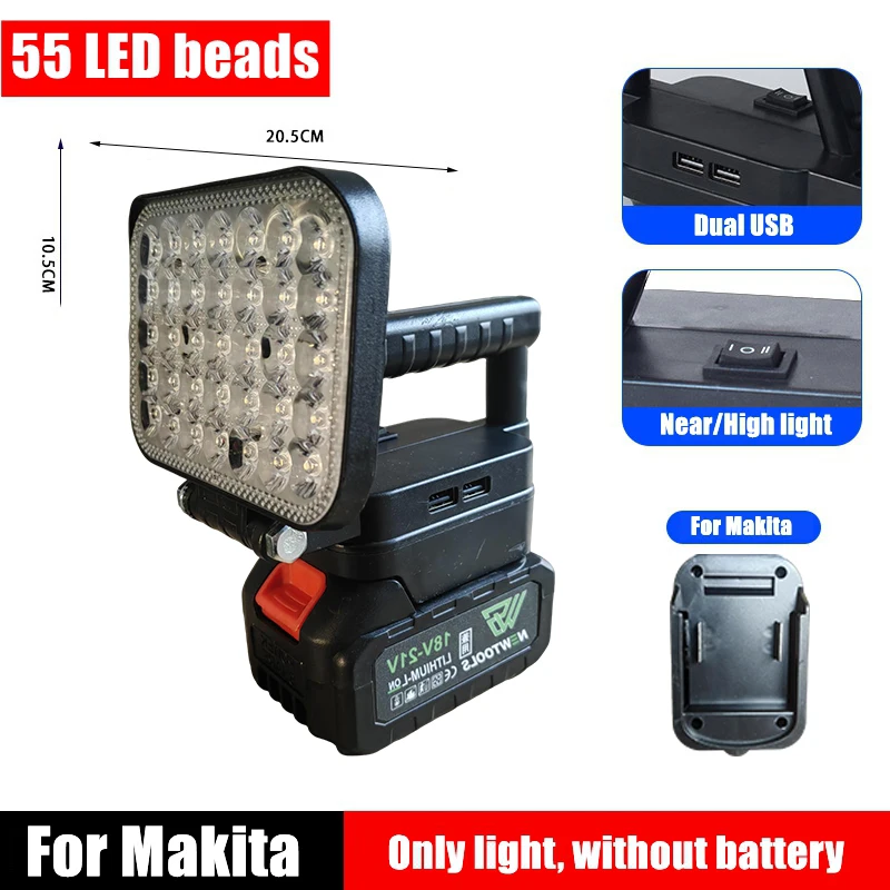 For Makita 14.4V-18V Li-ion Battery LED Work Light 8Inch Handheld Flashlight Lantern for Fishing Jobsite Emergency Lighting