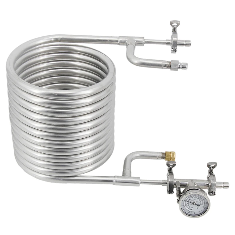 Convoluted Counterflow Wort Chiller Package Male Quick Disconnects With Inline Thermometer Brand New Stainless Steel 304