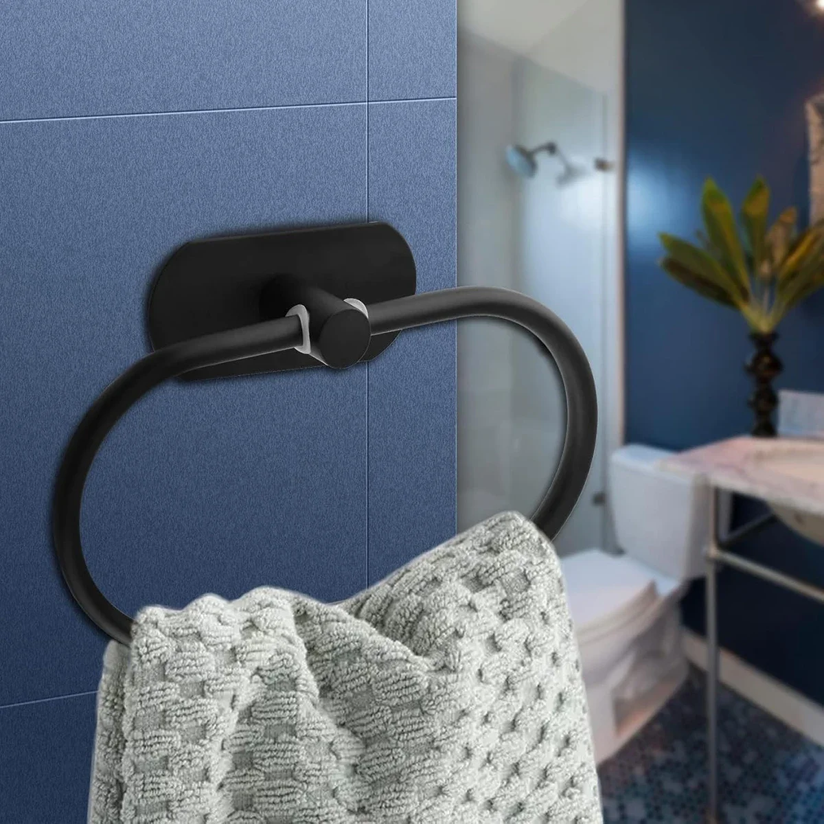 

Bathroom Self Adhesive Towel Ring Stainless Steel Oval Towel Holder Wall Mounted Hand Towel Rails Kitchen Bath Roomath Room