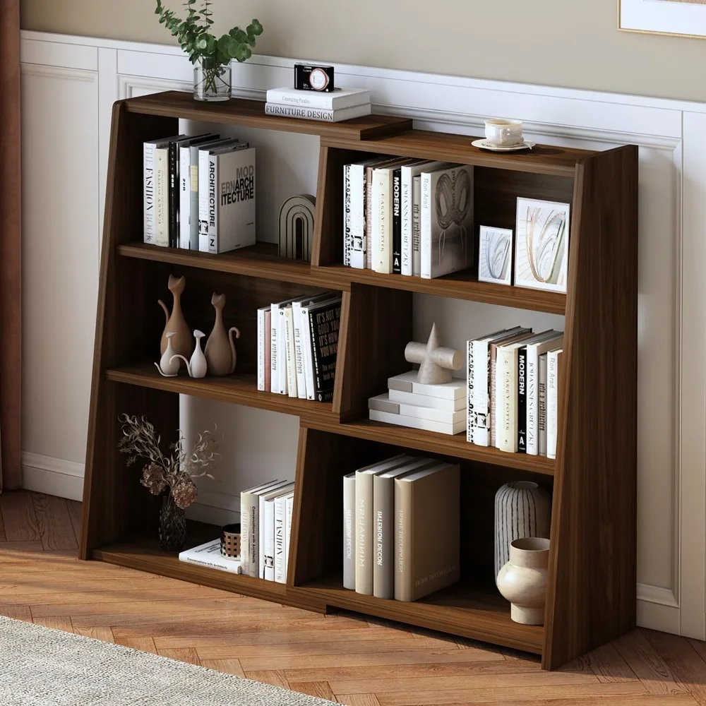 

Wooden Extendable Shelf Bookcase - 3-Tier Ladder Low Short Bookshelf for Small Space or Corner, Dark Walnut, S