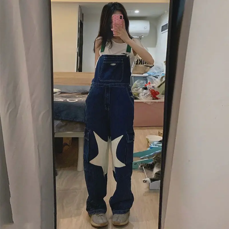 

Ретро-комбинезон из денима для женщин, прямой свободный крой, на бретелях, весенний