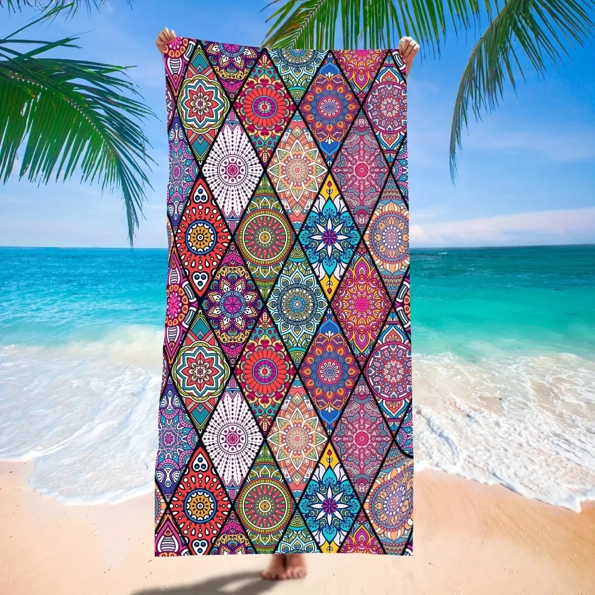 Mandala Pattern Microfiber Beach Towel - Soft, Absorbent, Quick-drying - Perfect for Swimming, Camping and Bathing