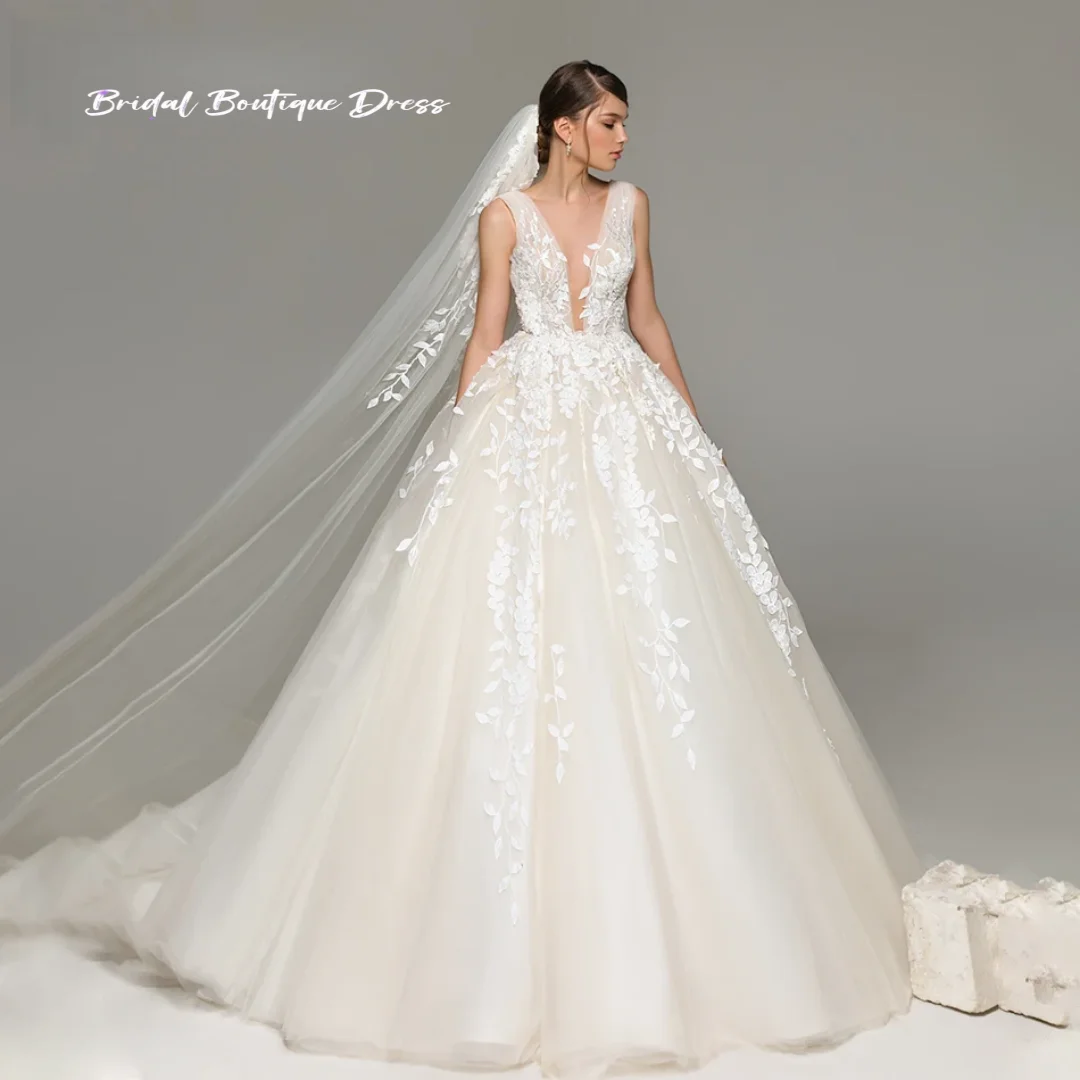 فستان رائع مخصص لحفلات الزفاف على شكل حرف a أنيق بدون ظهر ورقبة على شكل حرف v بدون أكمام مزين بالدانتيل فستان زفاف ذيل فيستدو دي