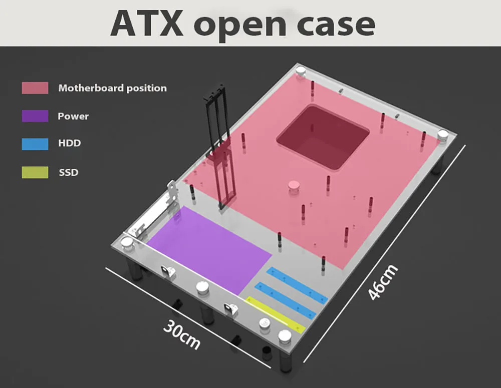 Open PC Case Test Bench DIY Acrylic Computer Chassis Rack Gaming Support Motherboards ATX MATX ITX Heat Dissipation(ATX)