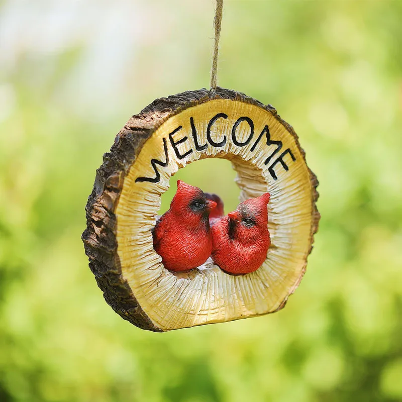 

Парные красные птицы для садоводства, креативное украшение для сада птиц, орнамент из смолы, поделки