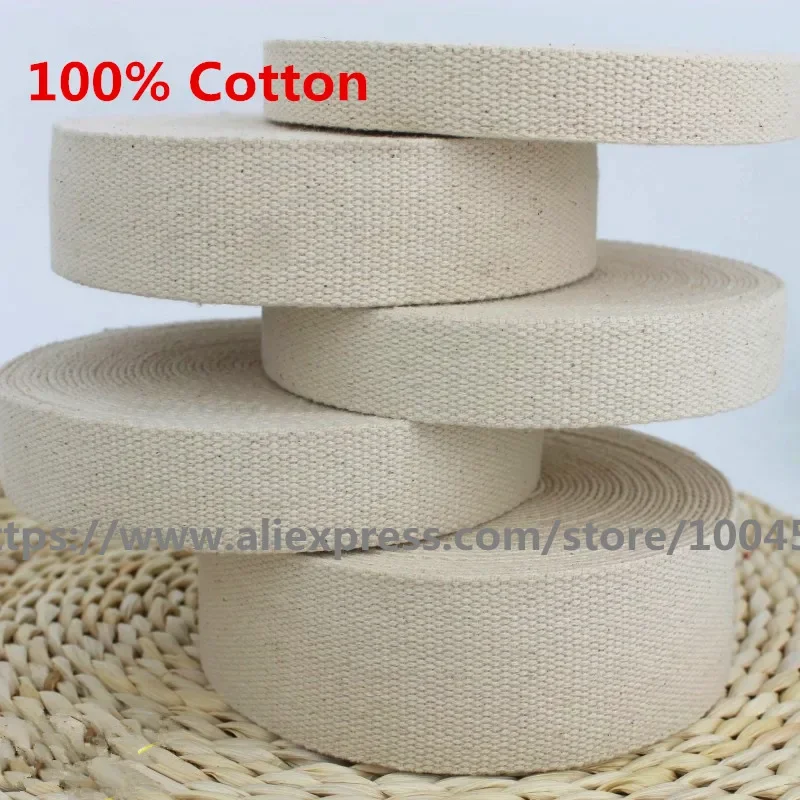 Wholesales 50 meter 20mm/25mm/30mm/40mm/50mm Thick Plain Weave 100% Cotton Webbing Tape Bag Straps Belt Sling Fabric Strap beige