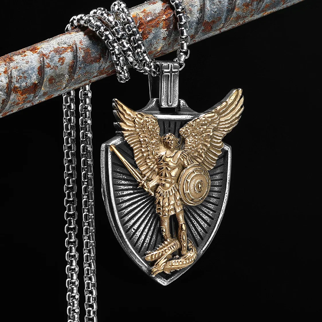 

Archangel Guardian Pendant 316L Stainless Steel Necklaces St.Michael Wing Men Chain Amulet Rock Punk Jewelry Xmas Gift Wholesale