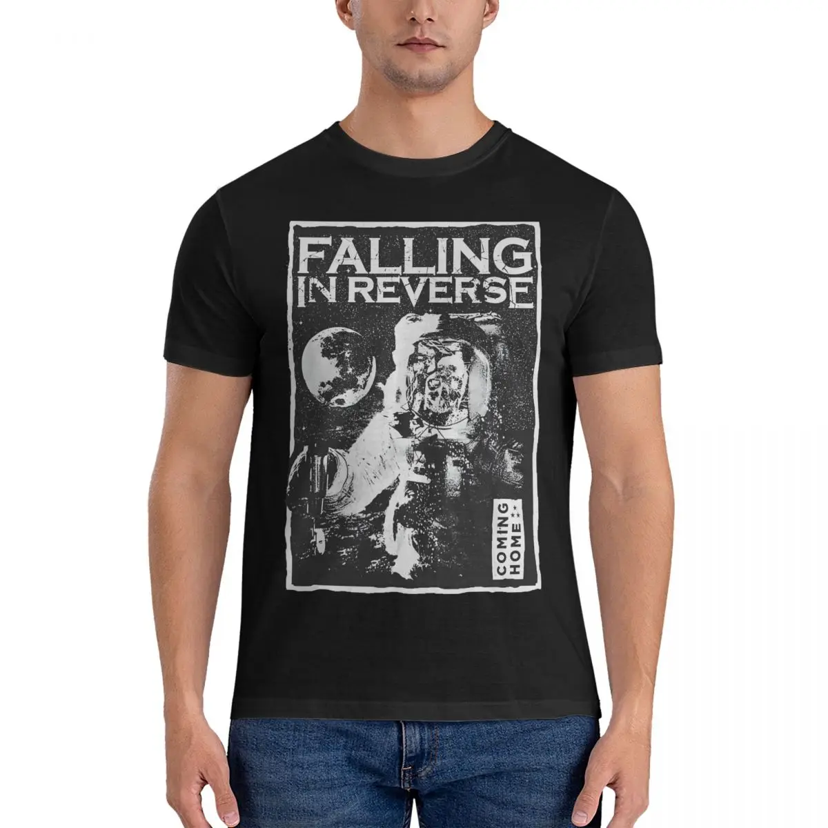 Ensastional T-Shirt Men Falling In Reverse Funny 100% Cotton Tees Round Neck Short Sleeve T Shirt Printed Clothes