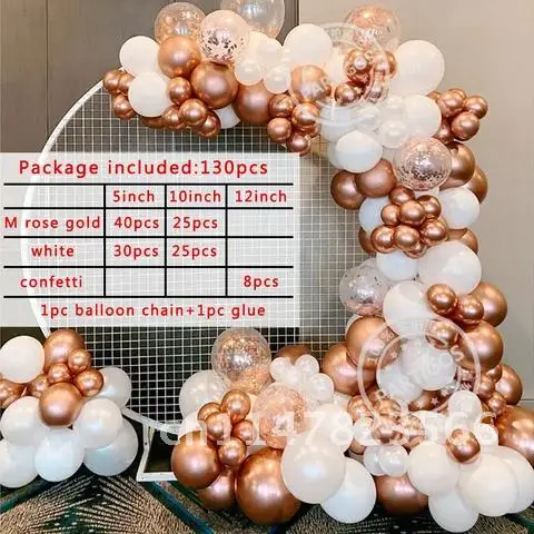 130pcs Rose Gold Metallic Balloon Arch Garland Kit White Latex Balloons Wedding Bridal Baby Shower 1st Birthday Decorations Kids