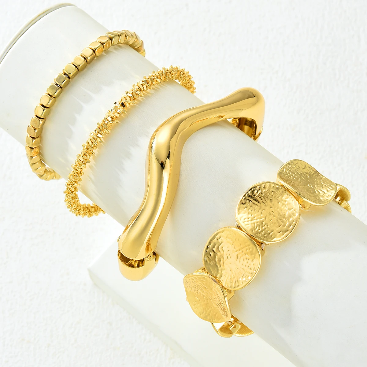 4 قطعة/المجموعة الشرير غير النظامية أساور للنساء حساسة الذهب اللون المعادن الهندسة الكفة الأساور موضة الهيب هوب مجوهرات الحفلات هدايا #2